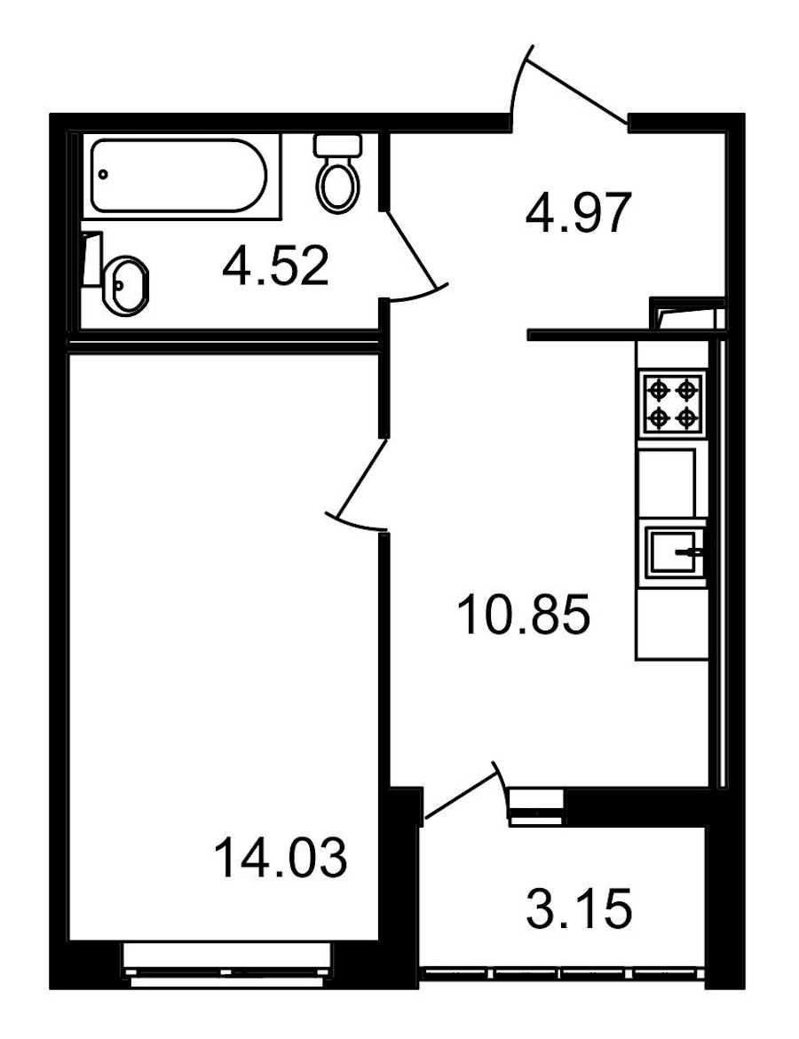 Однокомнатная квартира в : площадь 34.37 м2 , этаж: 1 – купить в Санкт-Петербурге